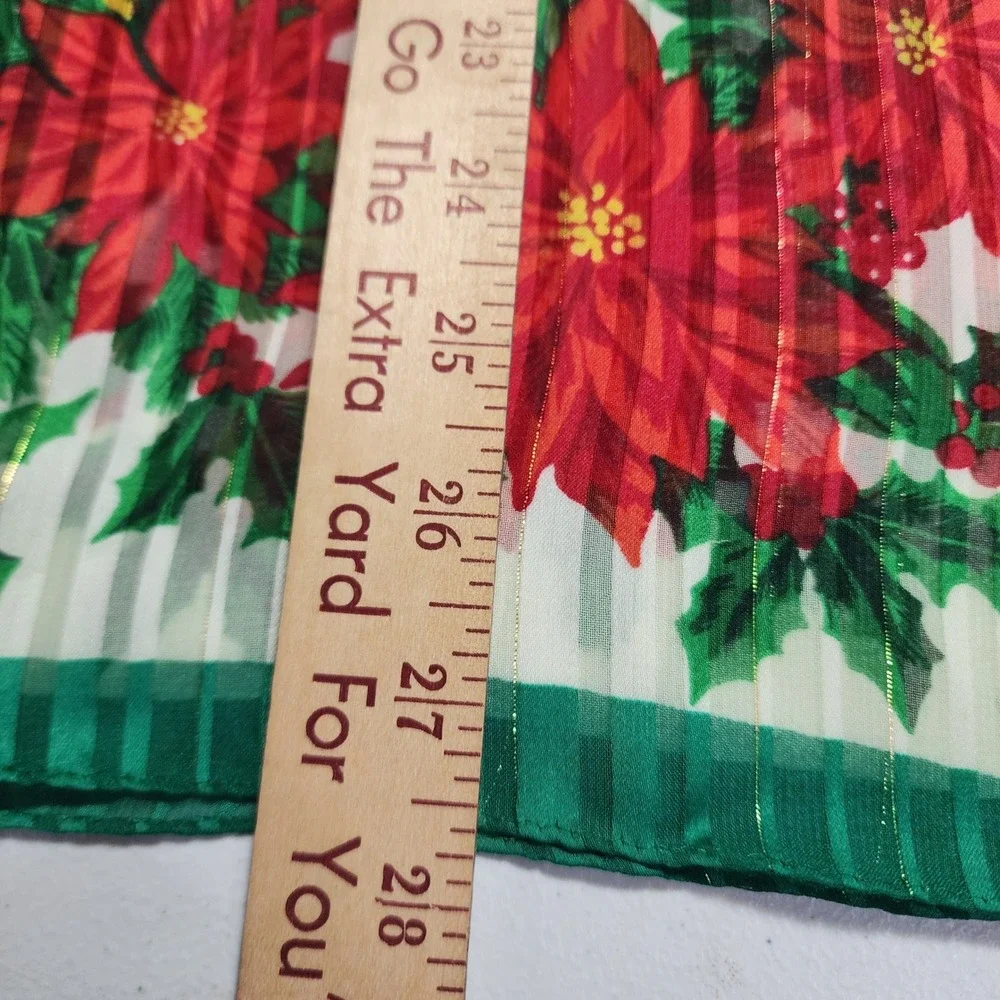 Collection Eighteen Christmas Poinsettia Scarf Green Red Gold Metallic Sheer